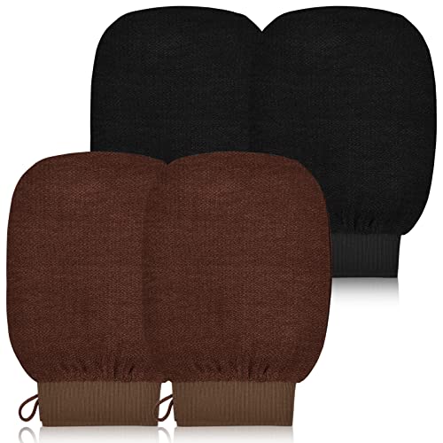 Zsanhua 4 Stück Peeling-Handschuhe, Peeling-Handschuh, Körperpeeling, abgestorbene Hautentferner, Dusche, tiefe Reinigung, Peeling-Handschuhe für Damen und Herren (schwarz, braun) von Zsanhua