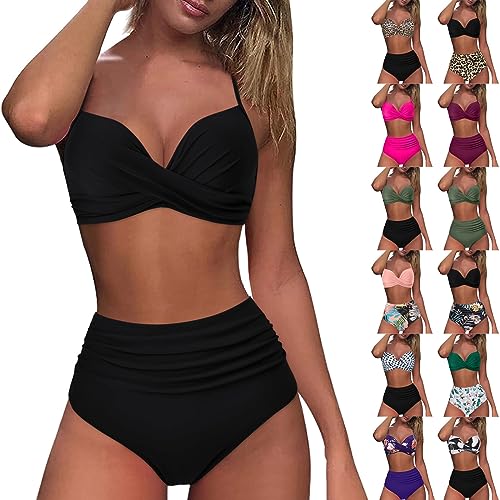 Damen Bikini Set Wickel Push Up Bademode Damen Hoher Taille Badeanzug Damen Sport Bauchweg Frauen Bikini Sexy Push-Up zweiteilige Badeanzüge Vintage Badeanzug Bikini mit Rüschen besetztes Tankinis Set von Zshosam