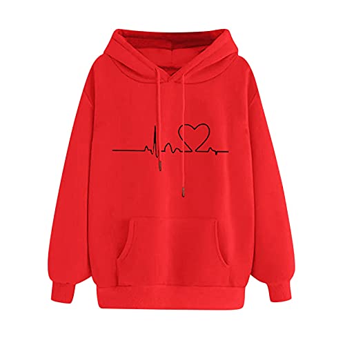 Damen Hoodie mit Kapuze EKG-Muster Kawaii Kapuzenpullover Locker Langarmshirt Pullover Sweatshirt Bequeme Hoodies Damen Süss Sweatshirts Damen Langarm Pulli Oberteile Teenager Mädchen Hoodies Shirt von Zshosam