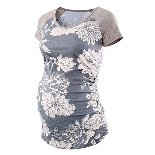 Geschenke FüR Schwangere Freundin Damen Still Umstands-Top Lagendesign Farbblock-Design 3/4 Ärmel 217p Zweilagiges T-Shirt Stillzeit Top Schwangere Kurzarm - Damen - 436c Z037 von Zshosam