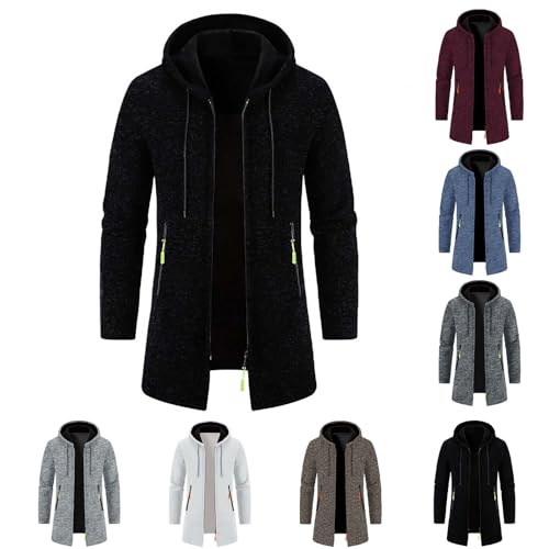 Outdoor Fleecejacke Warm Gefüttert Strickjacken für Herren Lang Cardigan Mit Kapuze Reißverschluss Wintermantel Fleecejacke Männer Winterjacke Trachtenjacke Casual Kapuzenjacke Herren Hoodie Jacke von Zshosam