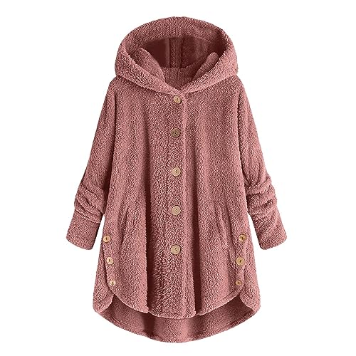 Plüschjacke Damen Elegant Teddyfleece Hoodie Lässige Mode Sweatshirt Übergang Warm Softshelljacke mit Kapuze und Taschen Winterjacke Reißverschluss Weich Herbstjacke 2023 Oversize (02-Pink, XXXXXL) von Zshosam