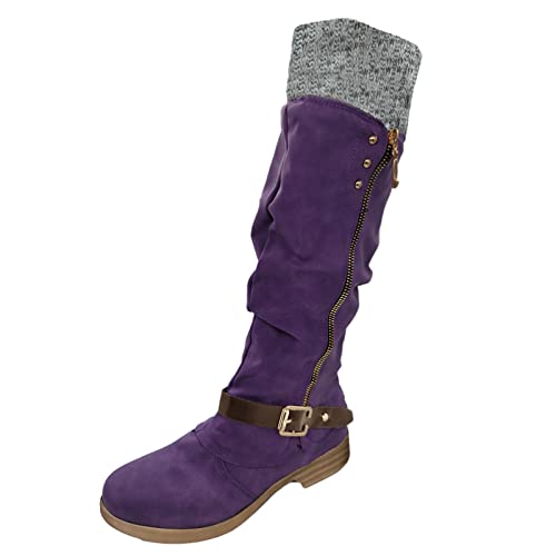 Schneestiefel Damen Wasserdicht, Stiefel für Damen mit Zipper Schneestiefel Warme Boots Winter Stiefeletten Damenschuhe Arbeitsschuhe Winterboots Damen Stiefel Outdoor Flach (Warm001-Purple, 41) von Zshosam