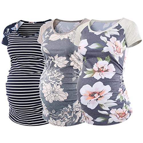 Schwangerschafts T-Shirt Kurzärmelig Seitlich gerafft T-Shirt Damen Baby in der Tasche T-Shirt Top Oberteil für Schwangere Damen Umstandsmoden Still-Top Lagendesign Rundhalsausschnitt. 988p t076 von Zshosam