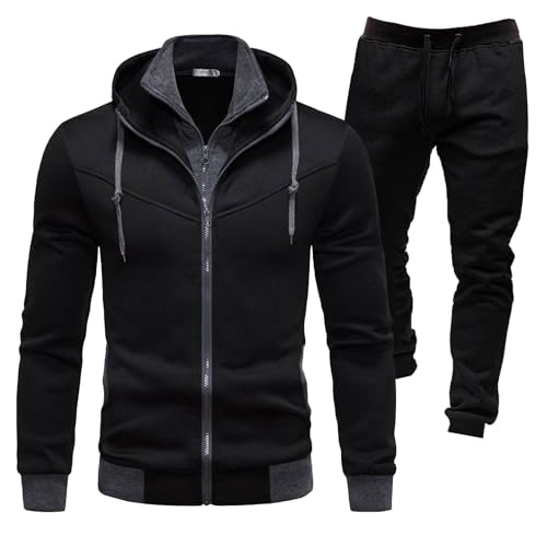 Trainingsanzug Herren Baumwolle Jogginganzug Herren Set Jogginganzug Herren Baumwolle Einfarbig Tracksuit Herren Kapuze Pullover Mit ReißVerschluss Lang Activewear Baggy Casual Herren Sportanzug von Zshosam
