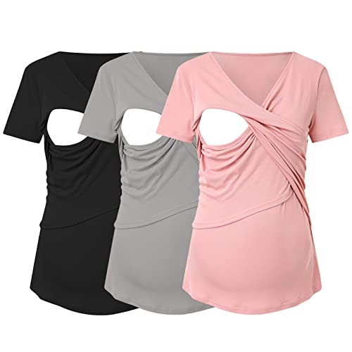 Umstandsmode Sommer GroßE GrößEn Damen Still Umstands-Top Lagendesign Farbblock-Design Ärmellos Damen Stillshirt Kurzarm & Langarm Umstandsshirt Umstandsmode V-Neck Schwangere Nursing Tops Z037 von Zshosam