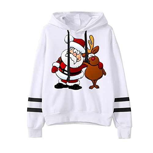 Weihnachtspullover Damen Lustig Sweatshirt Rentiermuster Weihnachtspullover Familie Set Weihnachten Pullover Strickpullover Unisex Christmas Teenager Mädchen Christmas Sweatshirt (A07-White, XXL) von Zshosam