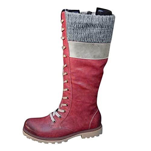 Winterstiefel Damen Gefüttert, Damen Stiefel Outdoor Hoher Schaft Schneestiefel Warme Boots Winter Stiefeletten Schuhe Damenschuhe Arbeitsschuhe Winterboots Stiefel für Damen (Stiefel Damen11-Red, 41) von Zshosam