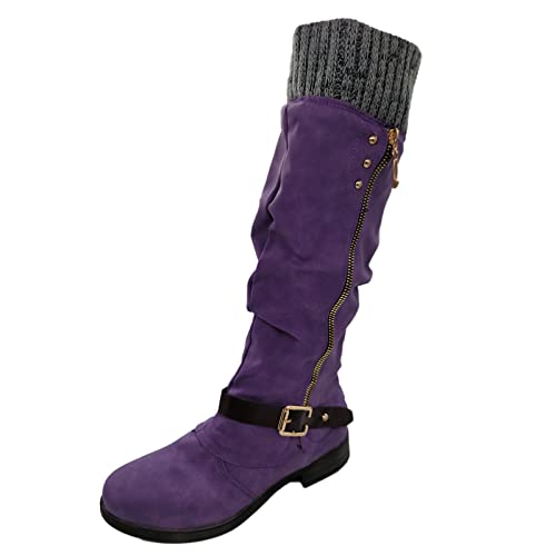 Winterstiefel Damen Gefüttert, Damen Stiefel Outdoor Hoher Schaft Schneestiefel Warme Boots Winter Stiefeletten Schuhe Damenschuhe Arbeitsschuhe Winterboots Stiefel für Damen (Violett, 43（EU 42）) von Zshosam