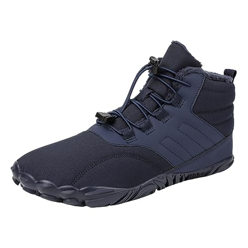 Zshosam Barfußschuhe Winter Damen Herren Wasserdicht Gefüttert Winterschuhe Schnell Trocknend Traillaufschuhe Wanderschuhe Zehenschuhe Hohe Warme und rutschfeste Stiefel Winterschuhe (A01-Blue, 39) von Zshosam