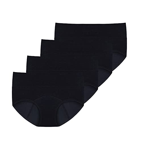 Zshosam Damen 1 o. 4 er Pack Perioden Unterwäsche Damen Unterhosen Damen Baumwolle Slips Hohe Taille Weich Slips Damen Atmungsaktiv Panties Frauen Unterwäsche Auslaufsichere Übergröße (Black, XL) von Zshosam