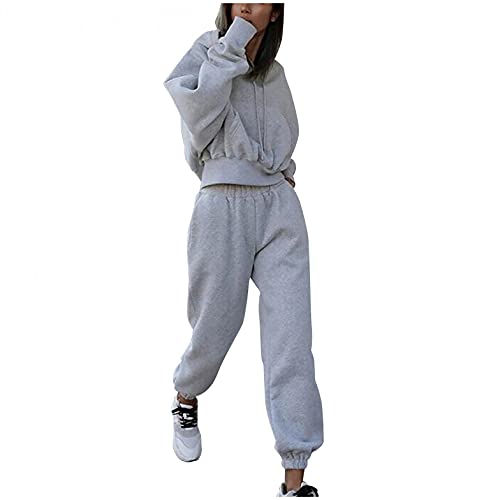 Zshosam Damen Jogginganzug Traingsanzug Sportanzug Weicher Pullover Anzug 2 Stück Set Hoodie Langarm Sweatshirt Teilig Sport Bekleidungs Freizeitanzug Lange Ärmel Top + Hose Hosenanzug, 02 Grau, M von Zshosam