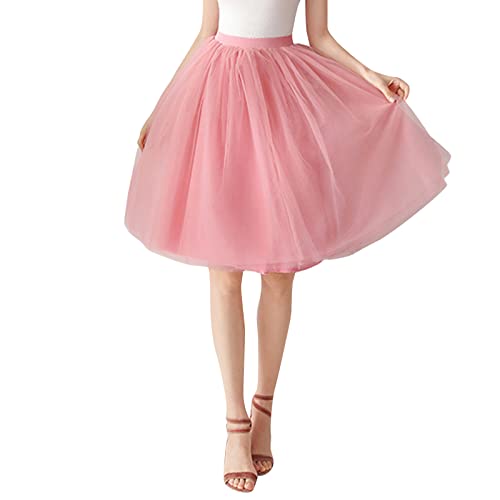 Zshosam Damen Tüllrock Karneval Kostüm Ballett Unterröcke Vintage Petticoat Damen Großes Kostüm Tüllrock Tutu Unterrock Kurz Ballkleid Ballett Tanzkleid Abendkleid Damen Röcke Rot (Pink, One Size) von Zshosam