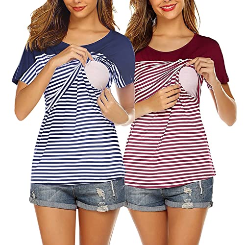 Zshosam Geschenke FüR Schwangere Frauen Damen Stillshirt Schwangerschaftsshirt V-Ausschnitt Umstandsshirt Schwangere Nursing Tops mit Knöpfen Umstandsmode(Verpackung MEHRWEG) ps183 von Zshosam