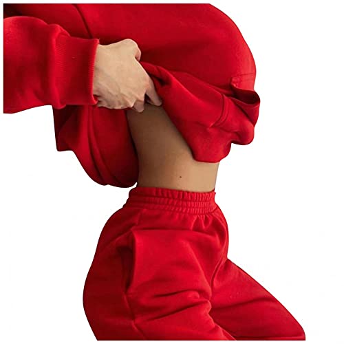 Zshosam Jogginganzug Traingsanzug Sportanzug Weicher Pullover Anzug 2 Stück Set Hoodie Langarm Sweatshirt Teilig Sport Bekleidungs Freizeitanzug Lange Ärmel Top + Hose Hosenanzug, 01 Rot, L von Zshosam