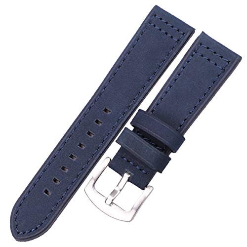 Uhrenzubehör Echtes Leder Uhrenarmbänder Damen Herren Vintage Uhrenarmband, Blaue Silberschnalle, 22mm Uhrenzubehör Echtes Leder Uhrenarmbänder Damen Herren Vintage Uhrenarmband, Blaue Silberschnalle, 22mm von ZssmGood