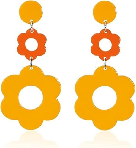Zszkoz 60 70er Jahre große Acryl-Gänseblümchen-Blütenblatt-Tropfen-Ohrringe für Damen, Harz-Blumen, bunt, Sommer, Y2K, Urlaubsschmuck, Small, Metall, Kein Edelstein von Zszkoz