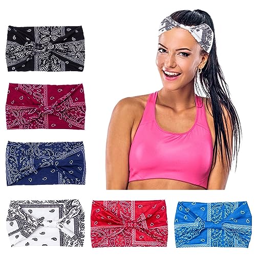 6 x Sport-Stirnbänder für Damen, breite Kanten, Boho-Workout-Stirnbänder für Damen, rutschfest, weich, dehnbar, Yoga-Stoff, Haarband für Sport, Yoga, Laufen von Ztexkee