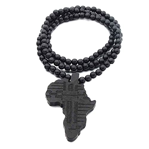 Afrika-Karten-Anhänger, Holzperlenkette, Halskette, Afrika-Halskette, Hip-Hop-Rapper-Schmuck für Herren von Ztexkee
