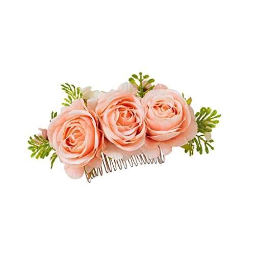 Haarkämme mit künstlichen Rosenblüten, zarte Metall-Haarkämme, elegante Braut-Hochzeits-Haarkämme, einfache modische Kopfstücke, dekorative Haarspange, Haarschmuck für Frauen und Mädchen von Ztexkee