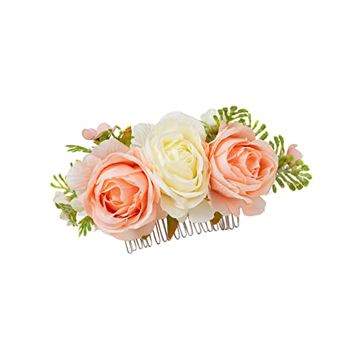 Haarkämme mit künstlichen Rosenblüten, zarte Metall-Haarkämme, elegante Braut-Hochzeits-Haarkämme, einfache modische Kopfstücke, dekorative Haarspange, Haarschmuck für Frauen und Mädchen von Ztexkee