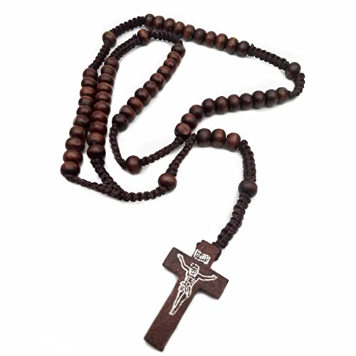 Holzperlen-Halskette, Kreuz-Halskette für Damen und Herren, religiöser Schmuck, Zubehör von Ztexkee