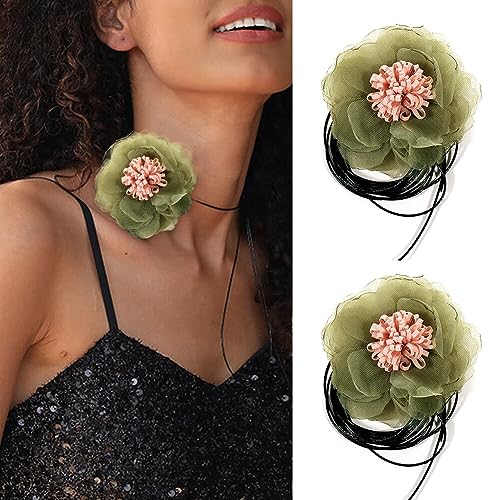 Künstliche Blumen-Choker-Halskette, Stoff-Blumen-Kropfband, Blumenhalsband, Abschlussball, Party-Zubehör für Frauen und Mädchen von Ztexkee