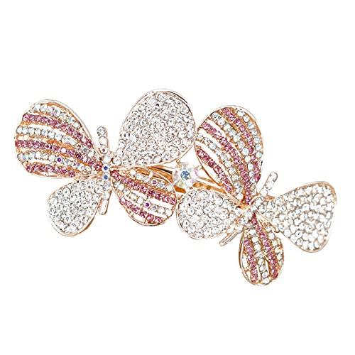 Luxuriöse Haarspange mit doppeltem Schmetterling, Strass, elegante Schachtelhalm-Haarspangen, schlicht, modisch, Strass, Federclip, dekorative Haarspange, Haarschmuck für Damen und Mädchen von Ztexkee