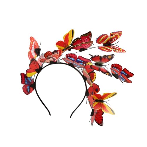 Schmetterlings-Stirnbänder für Damen, Schmetterlings-Haarspangen für Damen, Kopfbedeckung für Mädchen, Schmetterlings-Blumen-Haar-Accessoires (rot) von Ztexkee