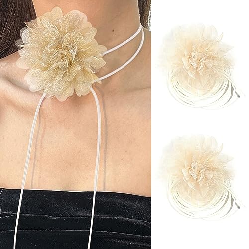 Ztexkee Blumen-Choker für Frauen und Mädchen, Braut, großer Stoff, Blumenhalsband, Halsband für Hochzeit, Party, M von Ztexkee