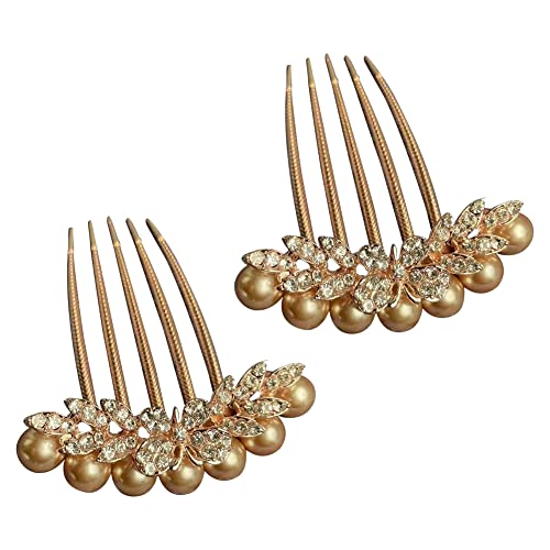 Ztexkee Haarkamm mit Perlen eingelegter Blume, trendige Strass-Haarspangen, 5 Zähne, Metall-Haarkämme, Dutt-Haarnadeln, Clips, Griffe, Brautschmuck, Hochzeit, Kopfschmuck, Geschenke für Frauen und von Ztexkee