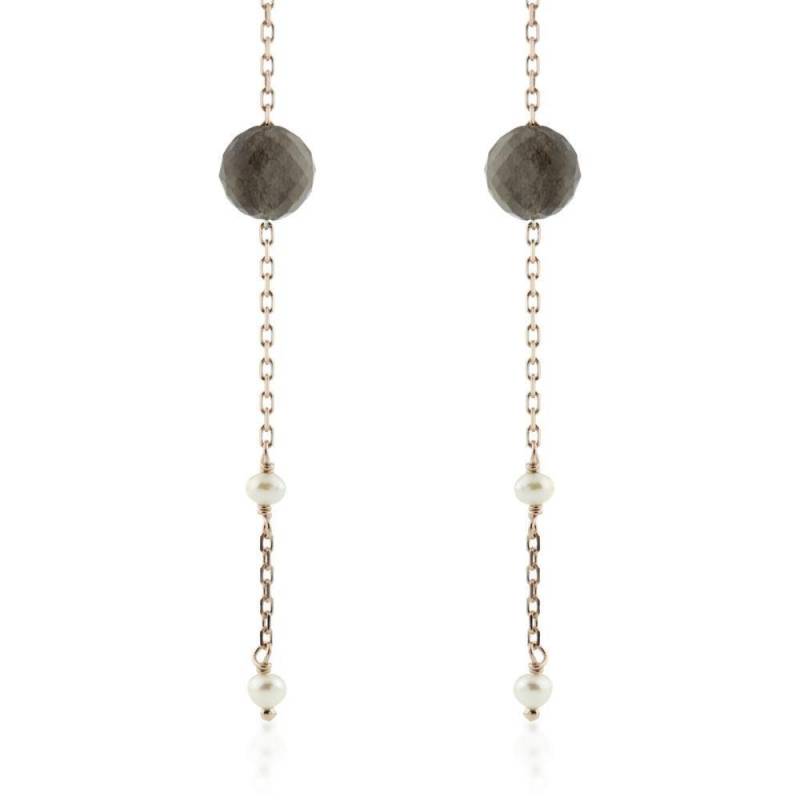 Maia Rose Gold Vermeil Schwarz Labradorit & Perle Threader Ohrringe von ZuZuJewelleryGB