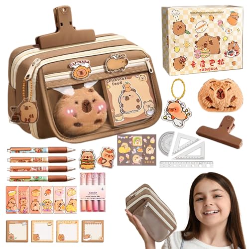 Zuasdvnk Netter Capybara Bleistift, Cartoon -Bleistiftbeutel | Capybara Multi-Layer Bleistift Hülle Aufbewahrung mit Briefpapier,Breites Eröffnungs -Mund -Stift -Beutel für Schullieferungen Kinder, von Zuasdvnk