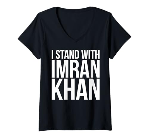 Damen Ich stehe hinter Imran Khan PTI Pakistan T-Shirt mit V-Ausschnitt Damen Ich stehe hinter Imran Khan PTI Pakistan T-Shirt mit V-Ausschnitt von Zubair Pakistani TeesCo.