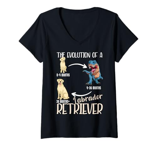 Damen Lab Dog The Evolution of A Labrador Retriever T-Shirt mit V-Ausschnitt Damen Lab Dog The Evolution of A Labrador Retriever T-Shirt mit V-Ausschnitt von Zubehör Geschenk Neuer Hund Besitzer Frau Mann