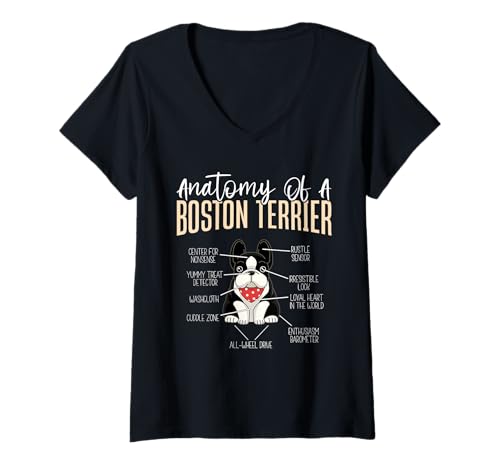 Damen Anatomy of A Boston Terrier T-Shirt mit V-Ausschnitt Damen Anatomy of A Boston Terrier T-Shirt mit V-Ausschnitt von Zubehör Neuer Hund Besitzer Geschenk Frau Mann