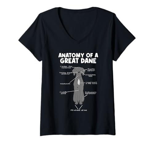 Damen Anatomy of A Great Dane T-Shirt mit V-Ausschnitt Damen Anatomy of A Great Dane T-Shirt mit V-Ausschnitt von Zubehör Neuer Hund Besitzer Geschenk Frau Mann