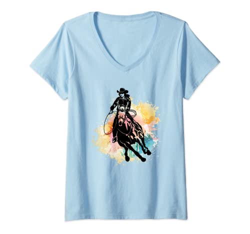 Damen Westernreiter Damen Cowgirl Pferdefrau Pferd Westernreiten T-Shirt mit V-Ausschnitt Damen Westernreiter Damen Cowgirl Pferdefrau Pferd Westernreiten T-Shirt mit V-Ausschnitt von Zubehör Westernreiten Geschenke Westernreiter