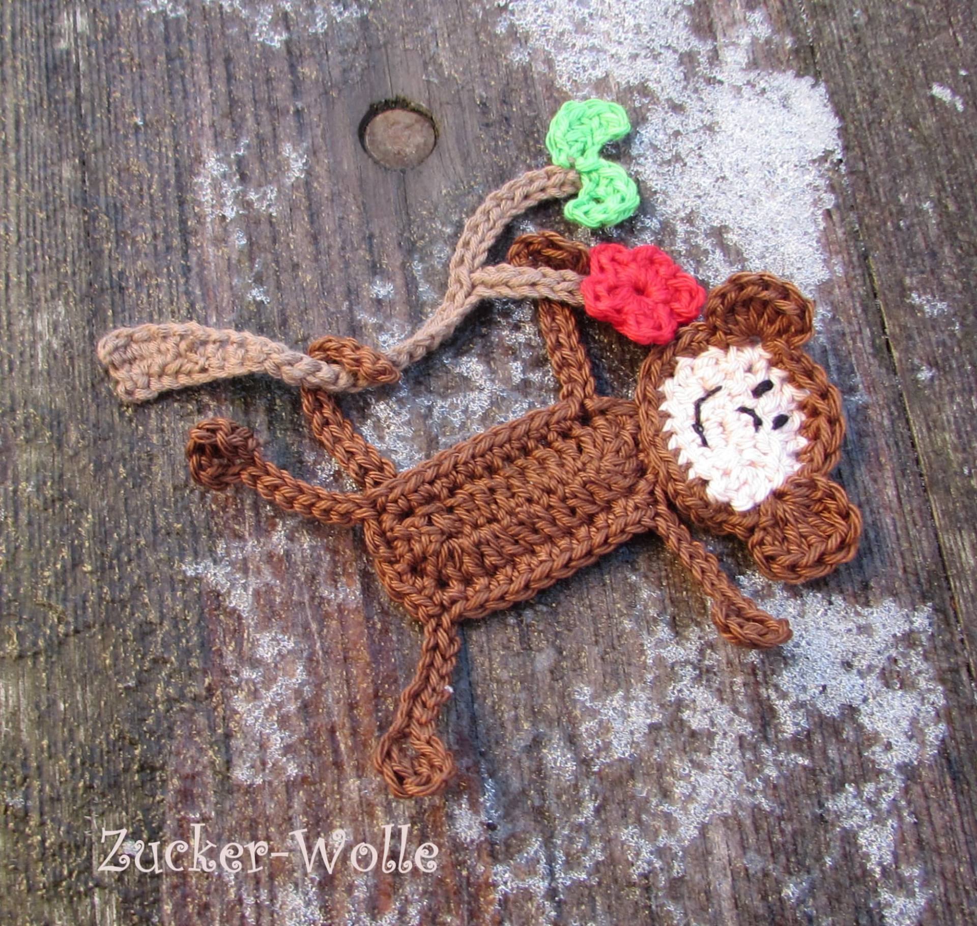 Affe Äffchen Mit Ast Im Set Urwald Häkelapplikation von ZuckerWolle