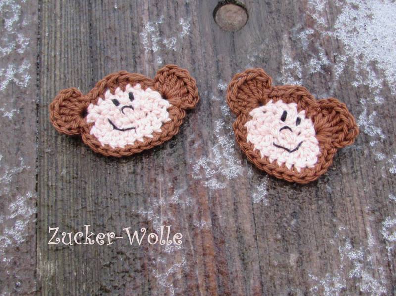 Affe Häkelapplikation Äffchen 2 Stück von ZuckerWolle
