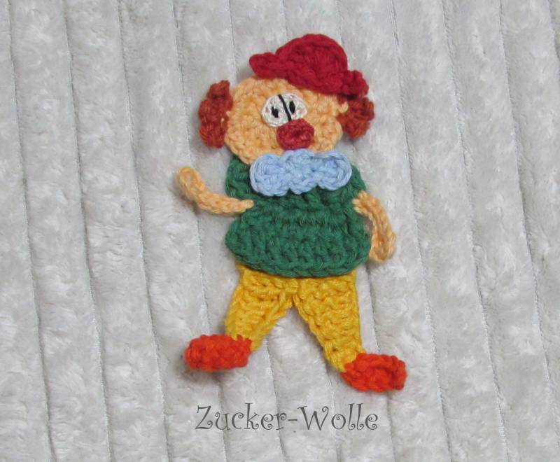 Clown Zirkus Kunterbunter Aufnäher Häkelapplikation von ZuckerWolle