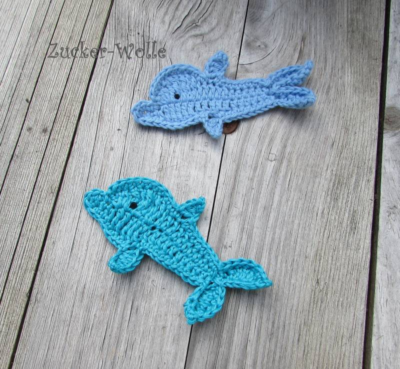 Delfin Delphin Häkelapplikation Meerestiere Zum Aufnähen von ZuckerWolle