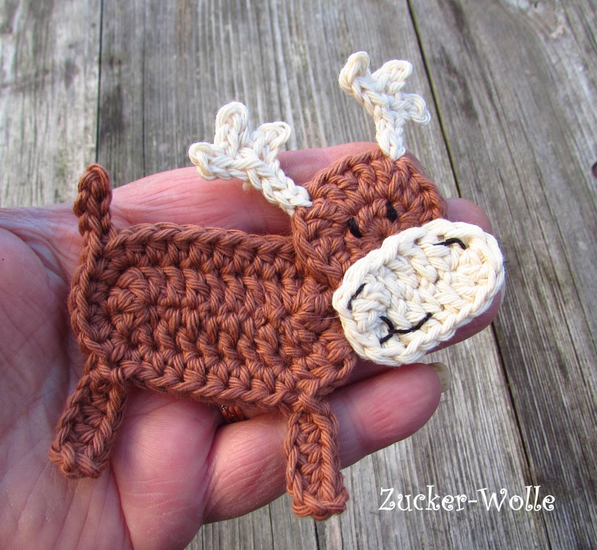 Elch Häkelapplikation Wald Tier Zum Aufnähen von ZuckerWolle