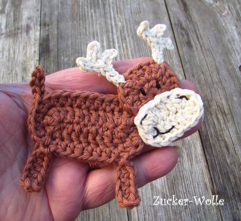 Elch Häkelapplikation Wald Tier Zum Aufnähen von ZuckerWolle