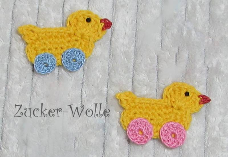 Ente Entchen Nachziehente Häkelapplikation von ZuckerWolle