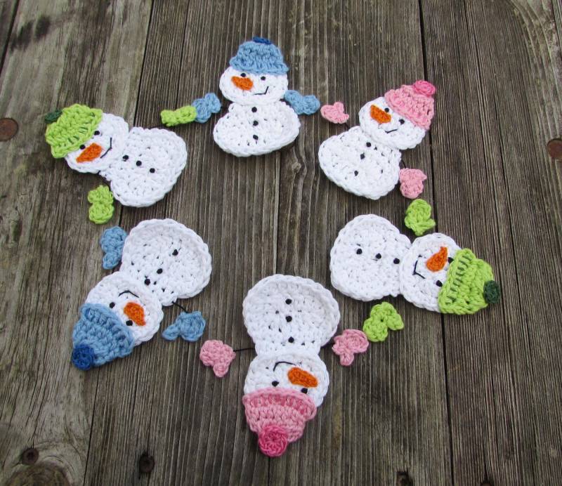 Gehäkelter Schneemann Zum Aufnähen Winterliche Häkelapplikation von ZuckerWolle