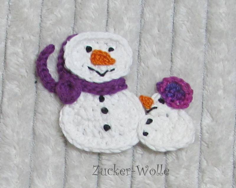 Häkelapplikation Schneemann Mit Kind Zum Aufnähen von ZuckerWolle