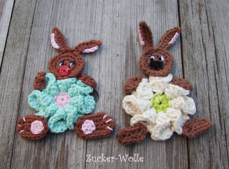 Hase Häschen Mit Blume Häkelapplikation von ZuckerWolle