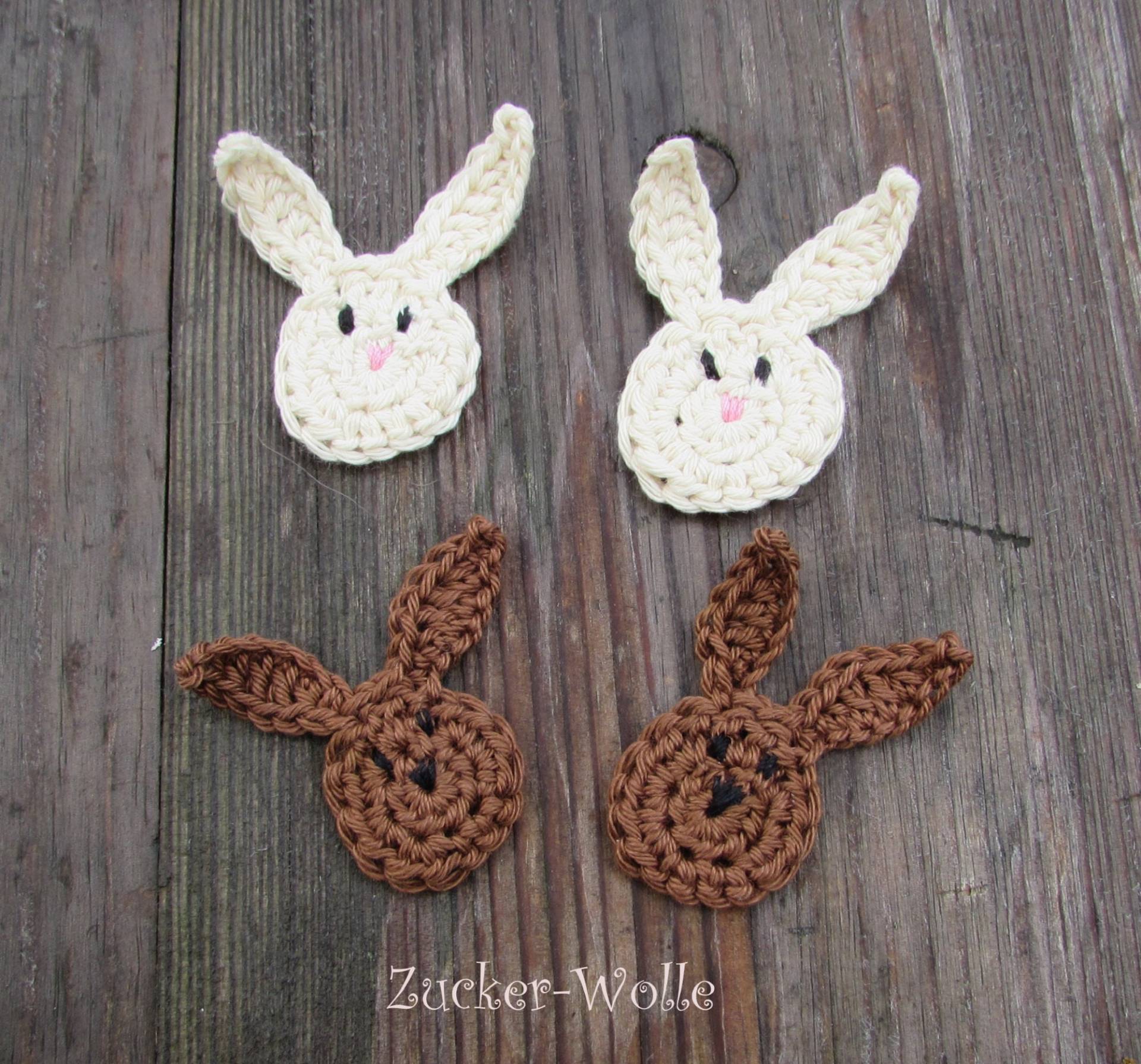 Hase Mini 2 Stück Häkelapplikationen Zum Aufnähen Auf Babyschuhe Mützen Osterkörbchen Uvm. Braun Oder Weiß von ZuckerWolle