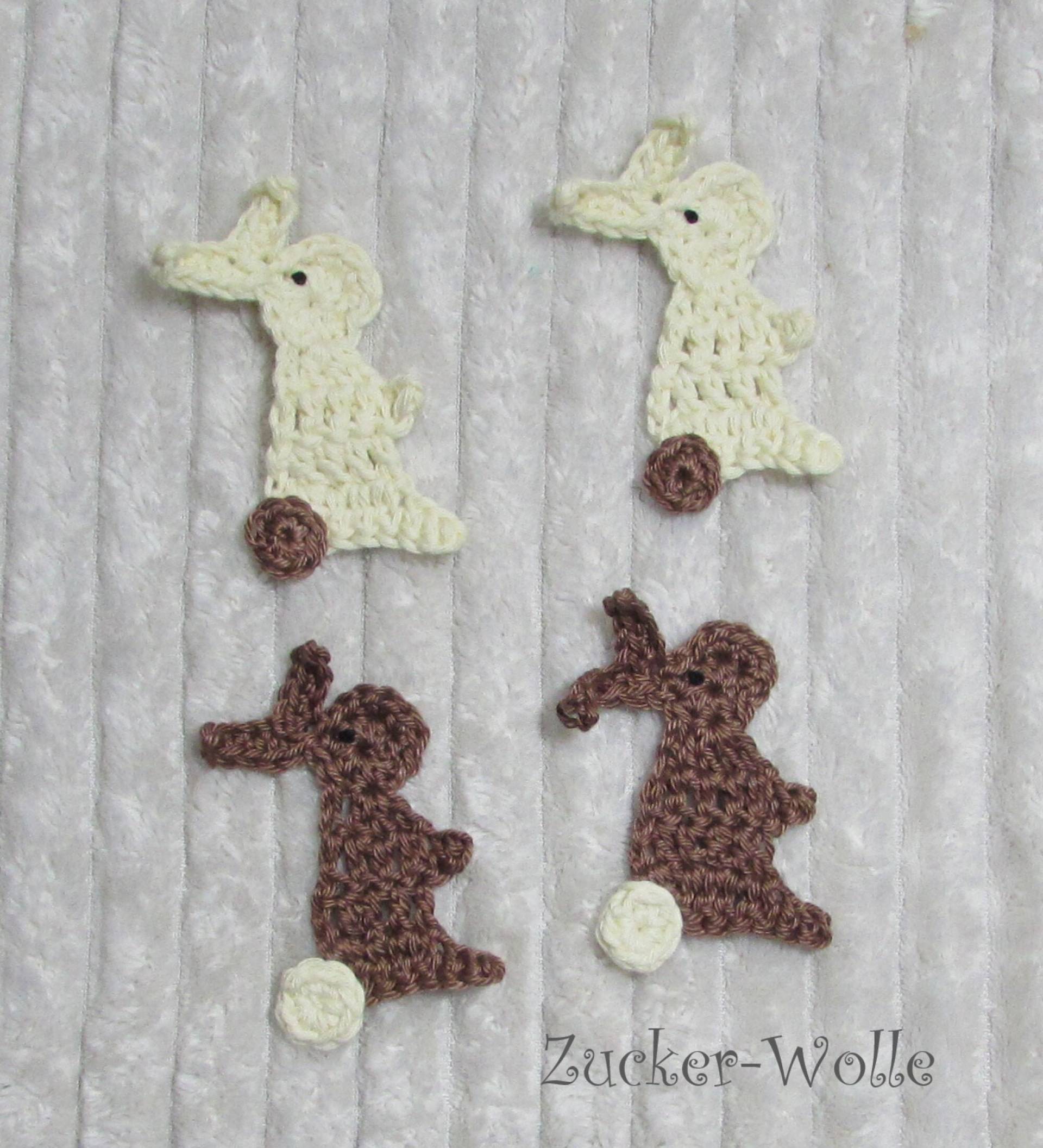 Hase Mini Braun 2 Stück Farbwahl Oder Weiß Häkelapplikation Gehäkelt Häschen Zum Aufnähen von ZuckerWolle